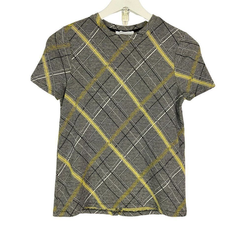 Zara Trafaluc Top, size USA Small, Black/Gold/Yellow/Cream plaid print